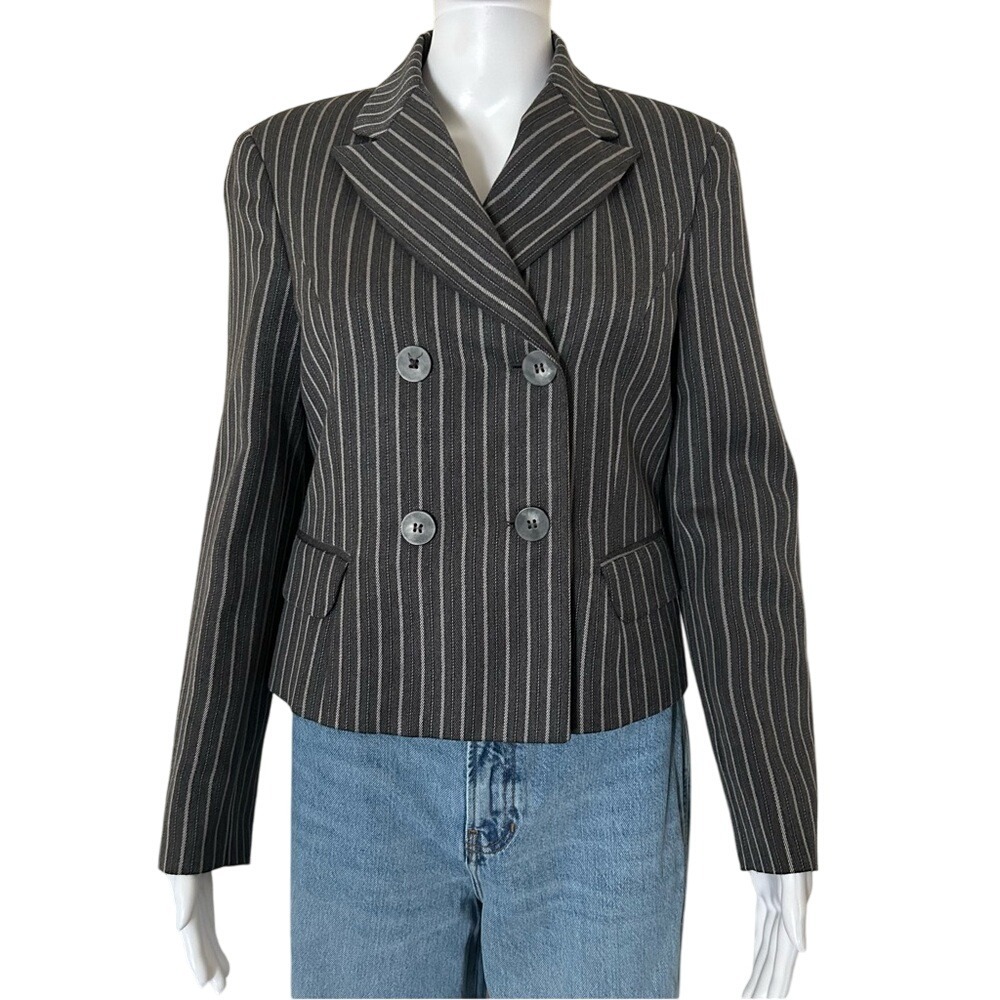 United Colors Of Benetton Double Breasted Pinstripe Grey White Blazer Jacket 42